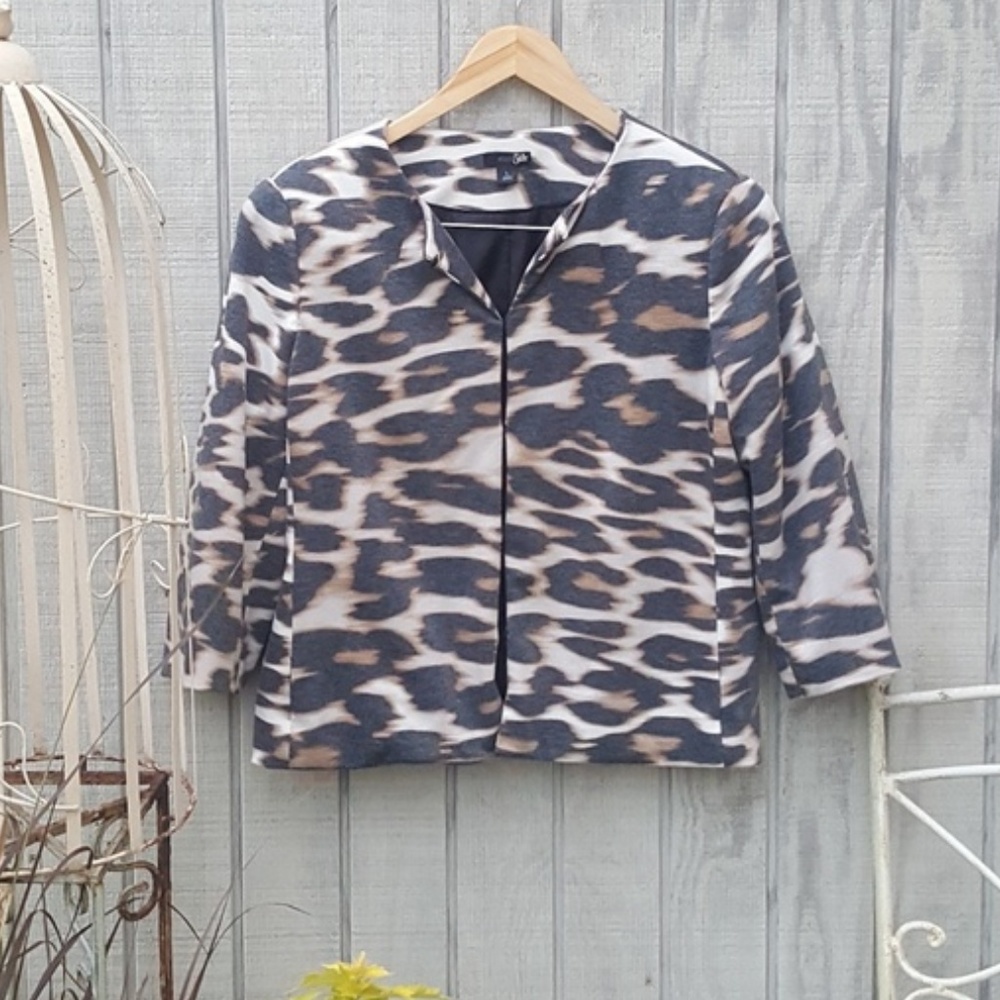 Animal Print Cropped Knit Blazer Jacket for Spring